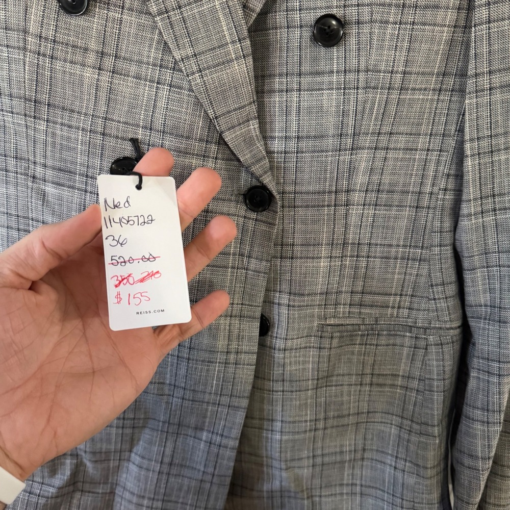 Reiss Blazer Mens 36 Ned B Grey Glen Plaid Double Breasted Tailored Jacket NEW - Picture 3 of 10